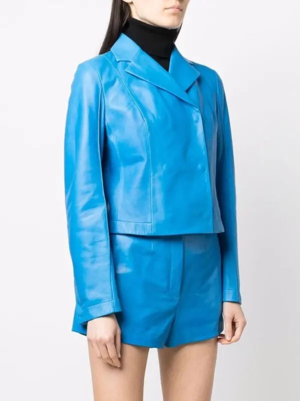 NWT Salvatore Ferragamo Blue Leather Notched Lapel‎ Jacket